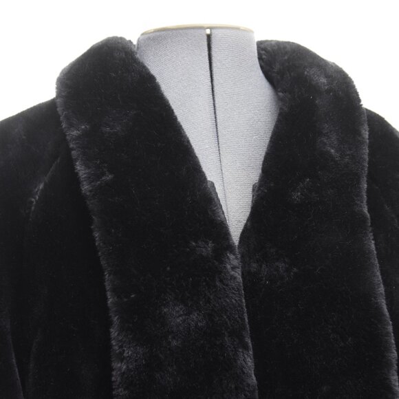 Black Long Plush Faux Fur Coat London Fog Winter Outerwear Coat Full Length 10 - Picture 4 of 9
